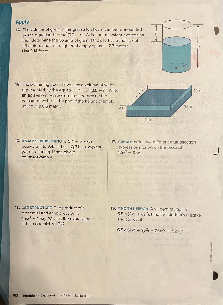 Solved 14. The volume of grain in the grain silo shown can