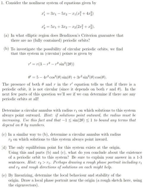 Solved 1. Consider the nonlinear system of equations given | Chegg.com