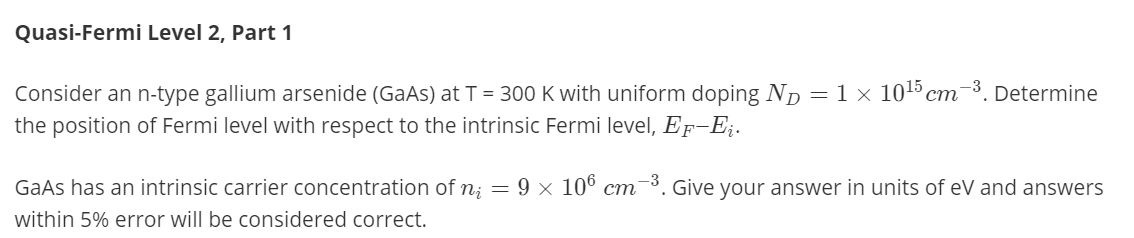 Solved Quasi-Fermi Level 2, Part 1 Consider an n-type | Chegg.com