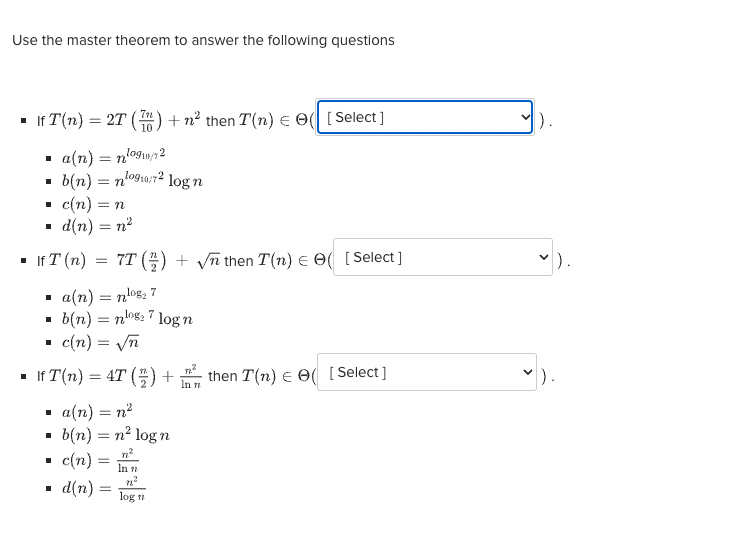 Solved Use The Master Theorem To Answer The Following | Chegg.com