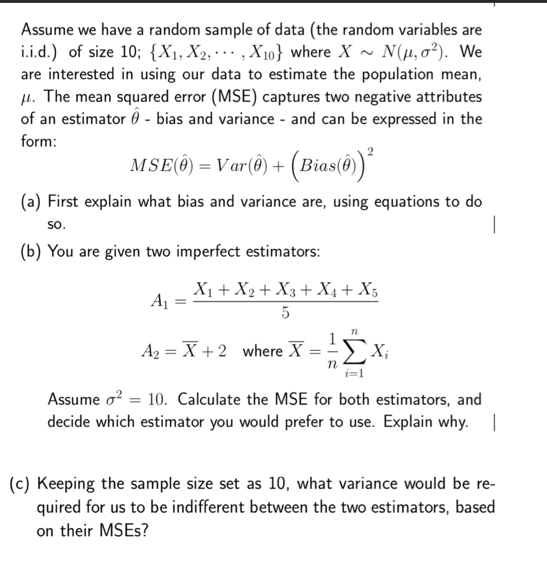Solved Assume we have a random sample of data (the random | Chegg.com
