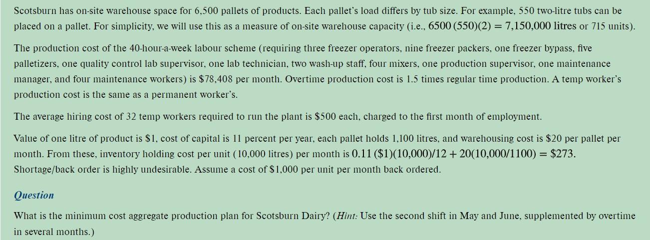 Scotsburn has on-site warehouse space for 6,500 pallets of products. Each pallets load differs by tub size. For example, 550