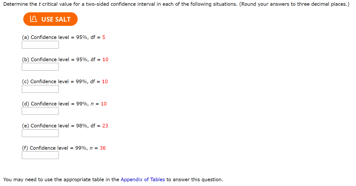 Solved Determine The T Critical Value For A Two Sided Con Chegg Com