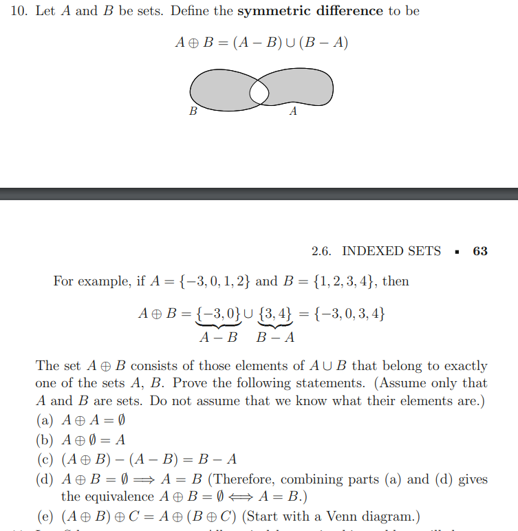 Solved 10. Let A and B be sets. Define the symmetric | Chegg.com