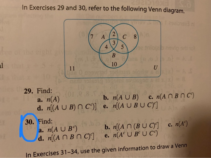 Solved In Exercises 29 And 30, Refer To The Following Venn 