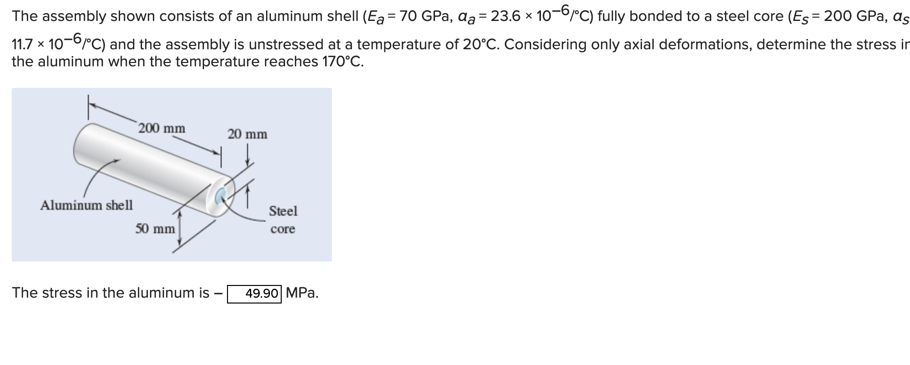 Solved The Assembly Shown Consists Of An Aluminum Shell (Ea | Chegg.com