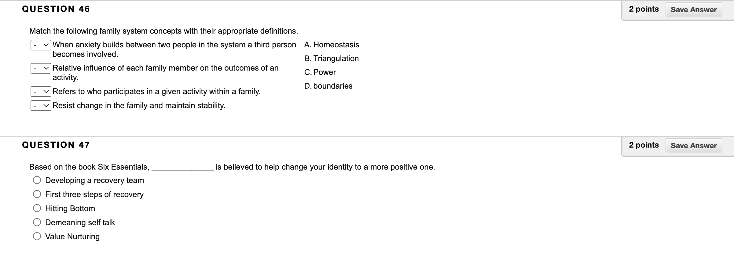 Solved Match the following family system concepts with their
