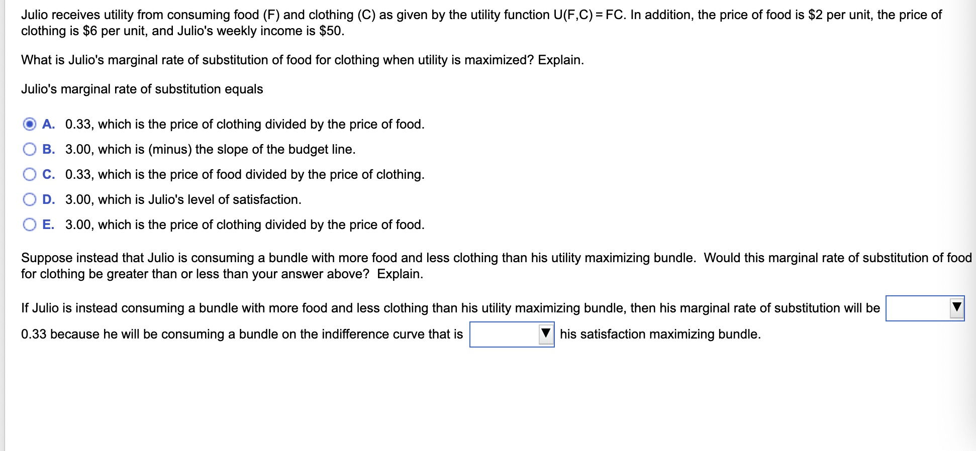 Solved Julio receives utility from consuming food (F) | Chegg.com