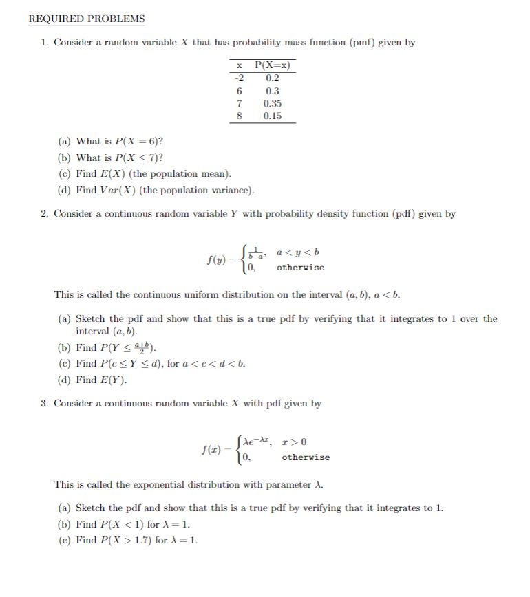 Solved REQUIRED PROBLEMS 1. Consider A Random Variable X | Chegg.com