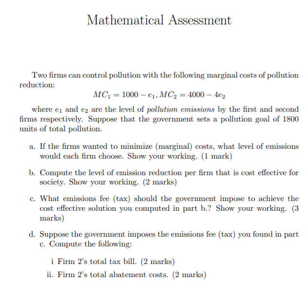 Solved Mathematical Assessment Two Firms Can Control | Chegg.com