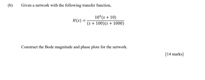 Solved B (b) Given A Network With The Following Transfer | Chegg.com