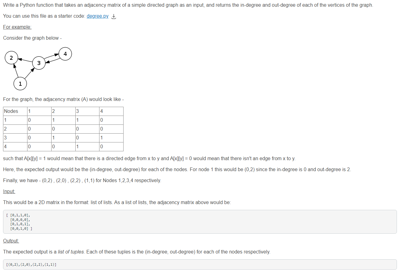 Solved Given Code: class Graph(): def get_degrees(self, | Chegg.com