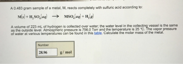 Solved A 0.483 gram sample of a metal, M, reacts completely | Chegg.com