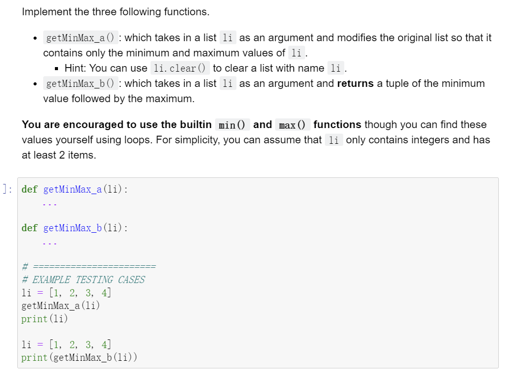 Solved You are encouraged to use the builtin min() | Chegg.com