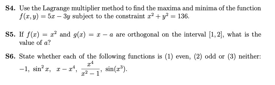 Solved S4. Use the Lagrange multiplier method to find the | Chegg.com