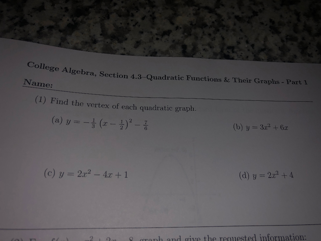 Solved College Algebra, Section 4.3-Quadratic Functions & | Chegg.com