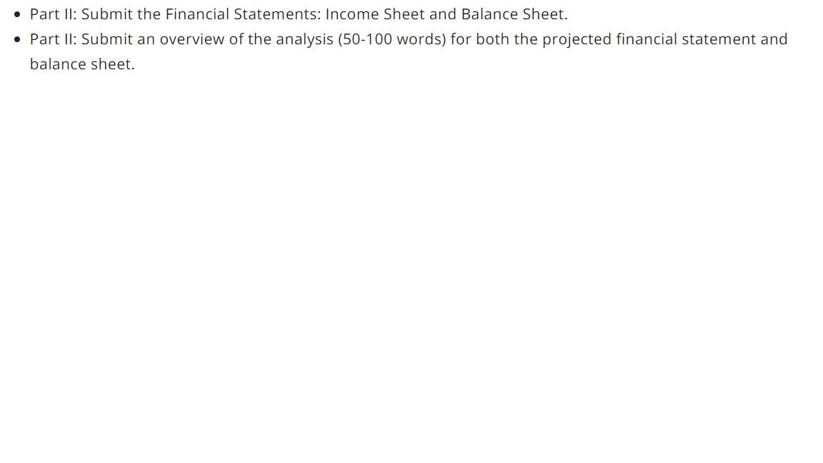 - Part II: Submit the Financial Statements: Income | Chegg.com