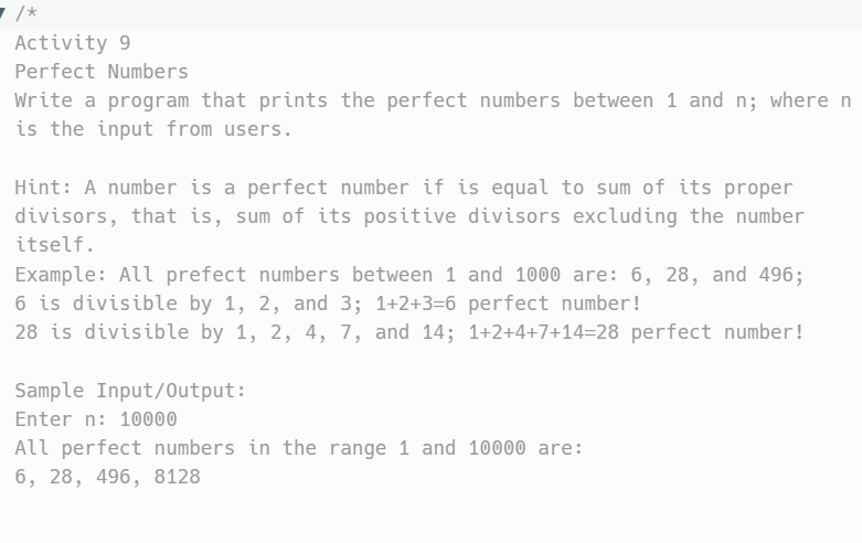 Solved Activity 9 Perfect Numbers Write a program that | Chegg.com