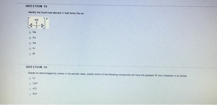 Solved Identity the fourth row element X that forms the ion