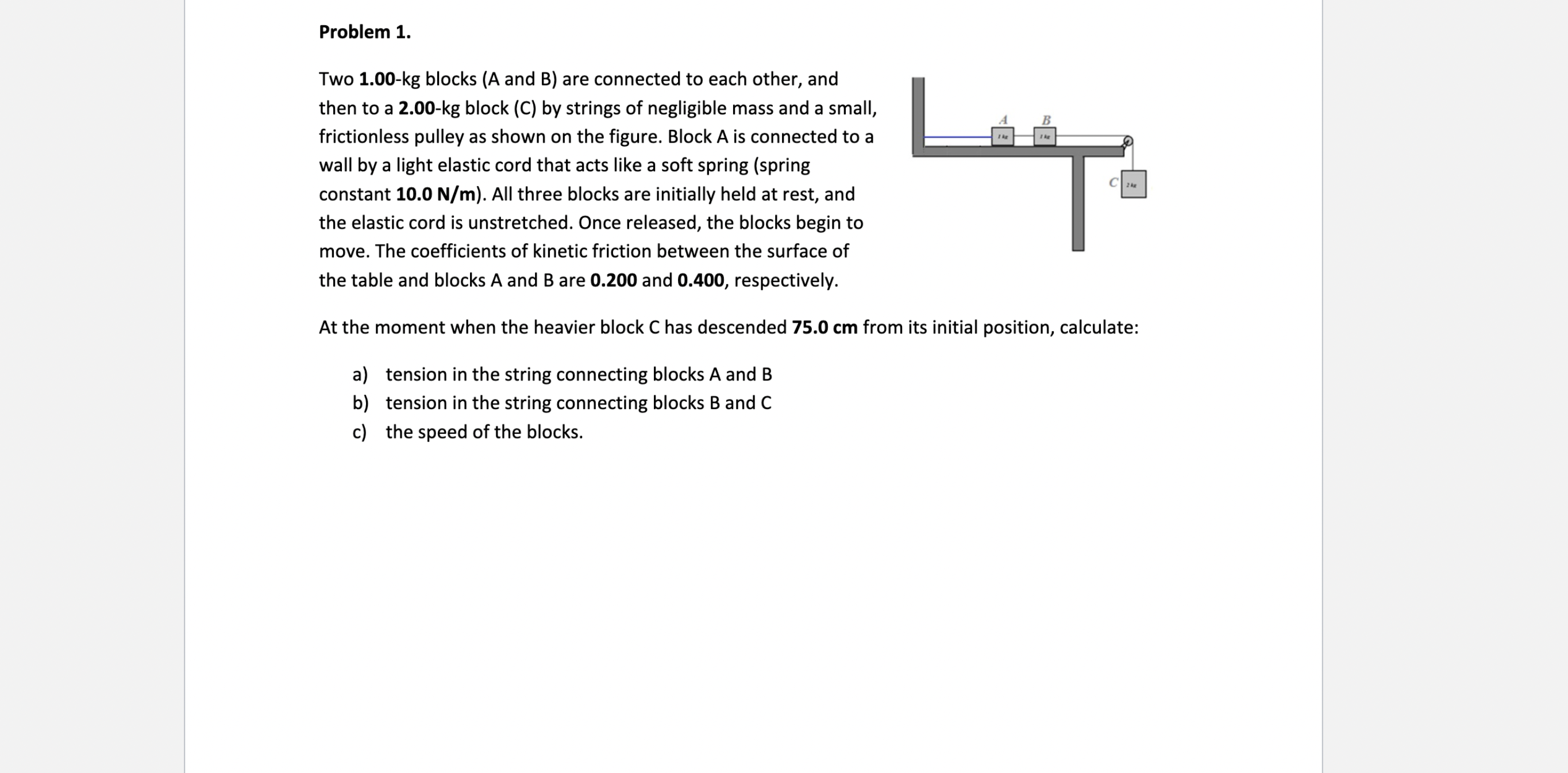 Solved Problem 1.Two 1.00-kg Blocks ( ﻿A And B) ﻿are | Chegg.com