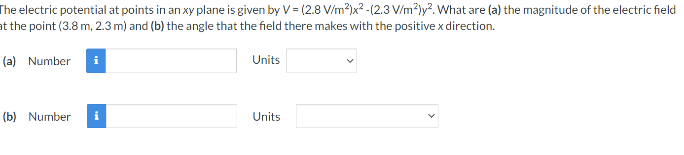 Solved The electric potential at points in an xy plane is | Chegg.com