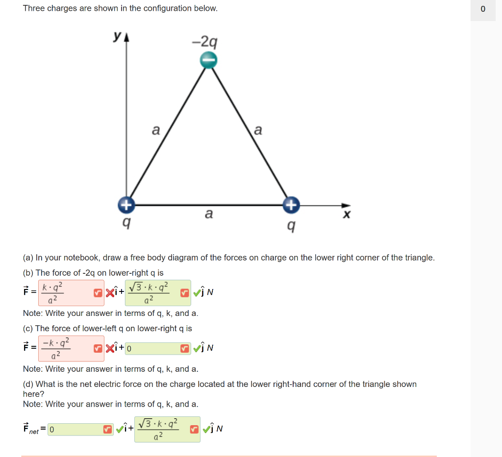 Solved Three charges are shown in the configuration below. | Chegg.com