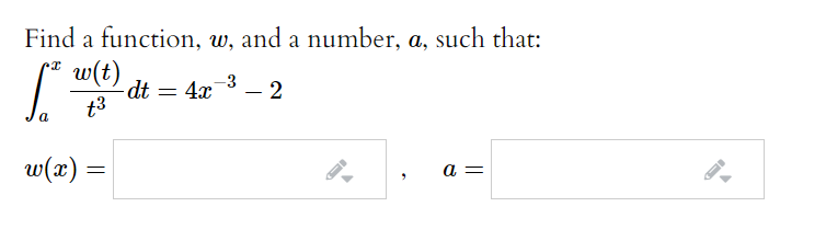 Solved Find a function, w, and a number, a, such that: w(t) | Chegg.com