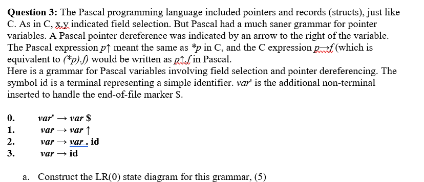 Solved Question 3: The Pascal programming language included | Chegg.com