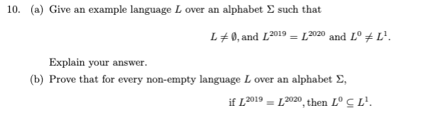 Solved 10. (a) Give an example language L over an alphabet | Chegg.com