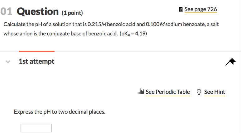 Solved 01 Question (1 point) See page 726 Calculate the pH | Chegg.com