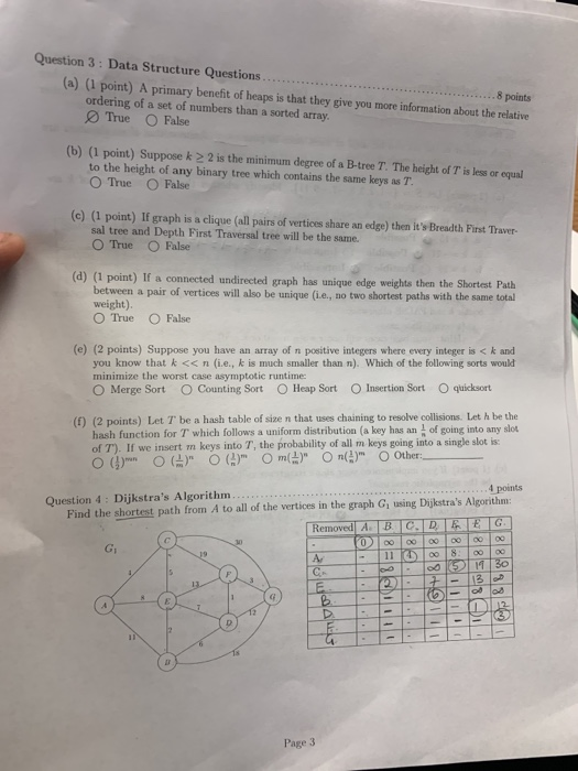 Solved Question 3: Data Structure Questions (a) (1 point) | Chegg.com