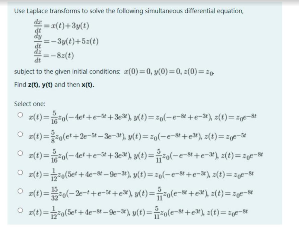 Solved Use Laplace transforms to solve the following | Chegg.com