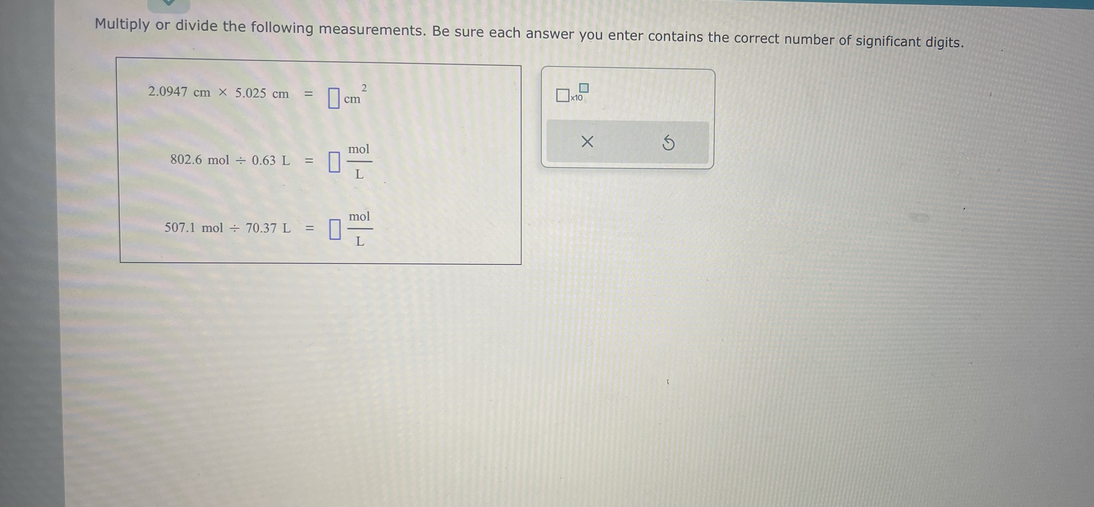 Solved Multiply or divide the following measurements. Be | Chegg.com