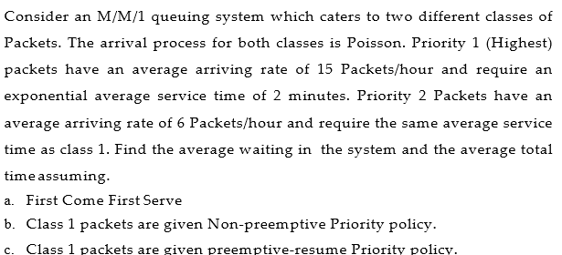 Solved Consider an M/M/1 queuing system which caters to two | Chegg.com