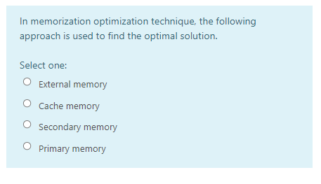 Solved In memorization optimization technique, the following | Chegg.com