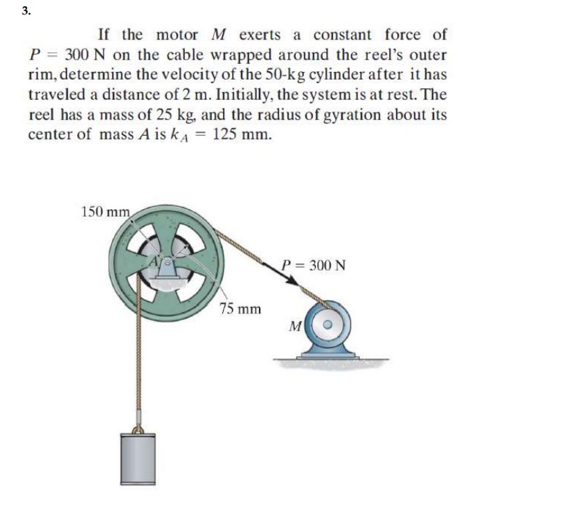 Solved If the motor M exerts a constant force of P=300 N on | Chegg.com