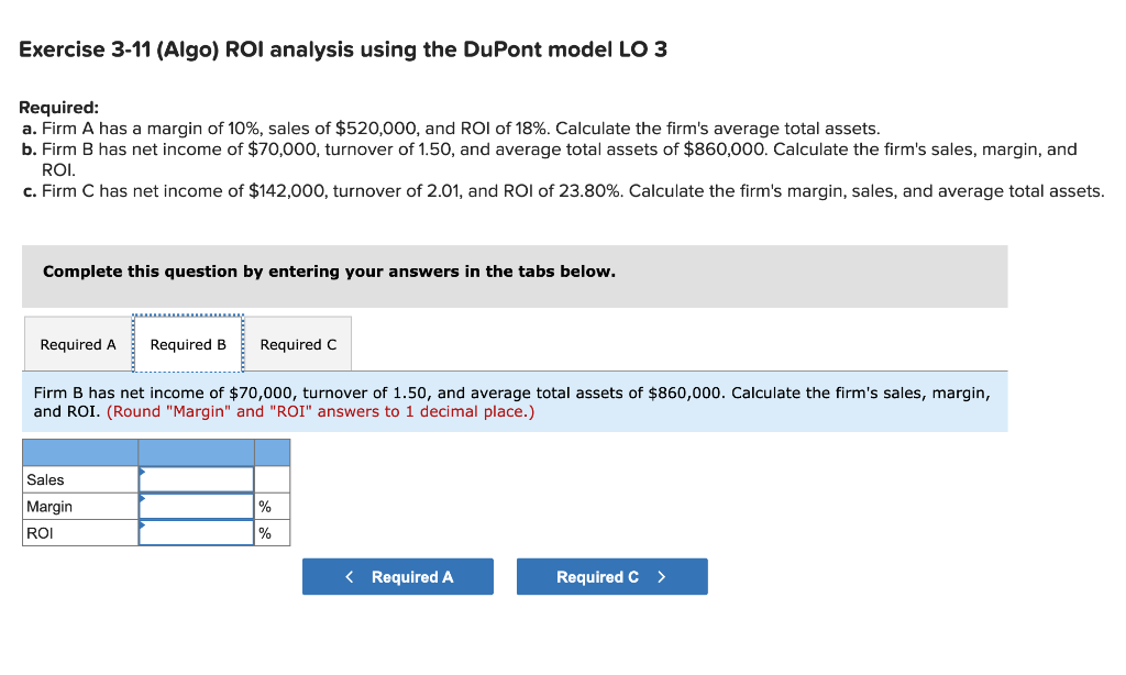 Solved Exercise 3-11 (Algo) ROI Analysis Using The DuPont | Chegg.com