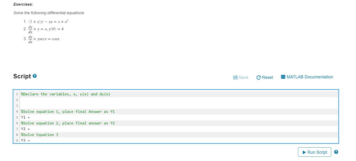 Solved Exercises: Solve the following differential equations | Chegg.com