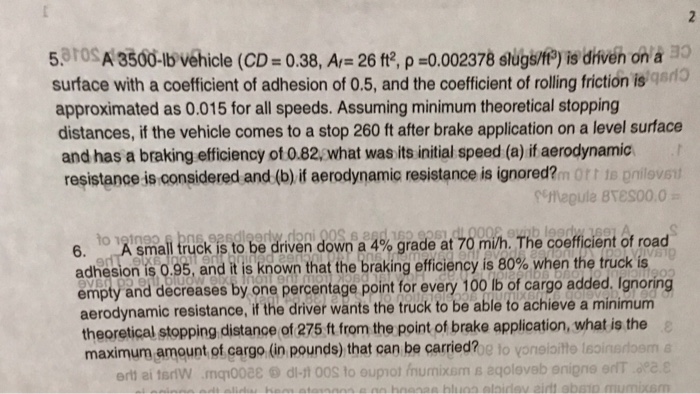 Solved A 3500 lb Vehicle CD 0 38 A f 26 Ft 2 P Chegg
