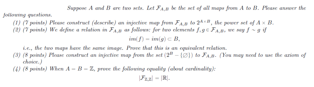 Solved Suppose A And B Are Two Sets. Let FA,B Be The Set Of | Chegg.com