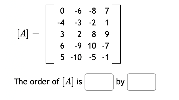 Solved 0 -6 -8 7 [A] = -4 -3 -2 1 3 2 8 9 6 -9 10-7 5 -10 -5 | Chegg.com