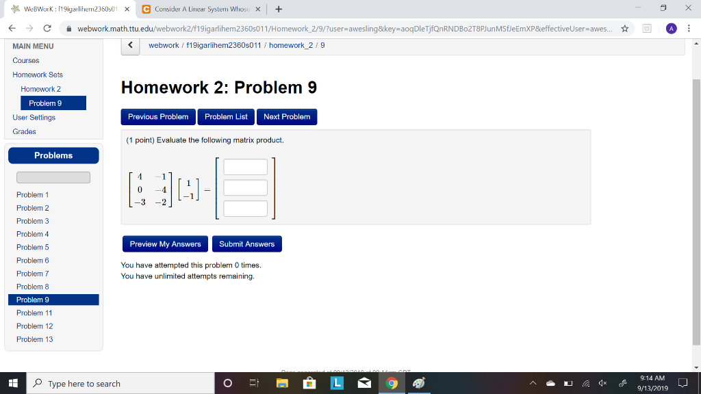 Solved WeBWorK: 19igarlihem2360s01 X C Consider A Linear | Chegg.com