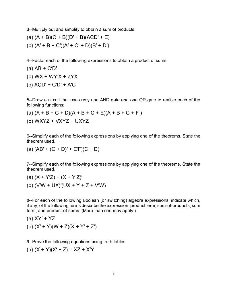 Solved EEL3712 - Logic Design I SPRING 2022 HOMEWORK 2 DUE: | Chegg.com