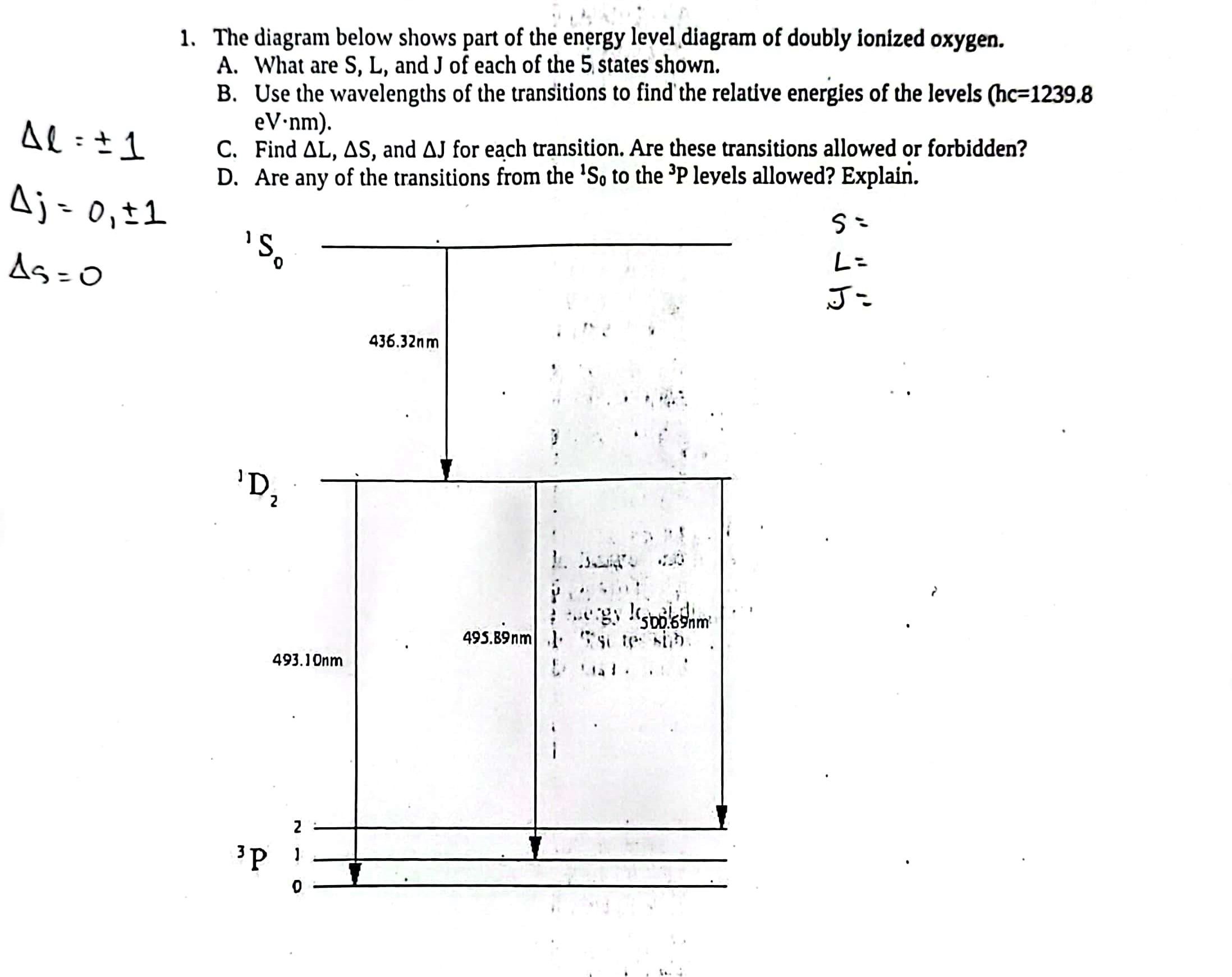 Solved 1. The diagram below shows part of the energy level | Chegg.com