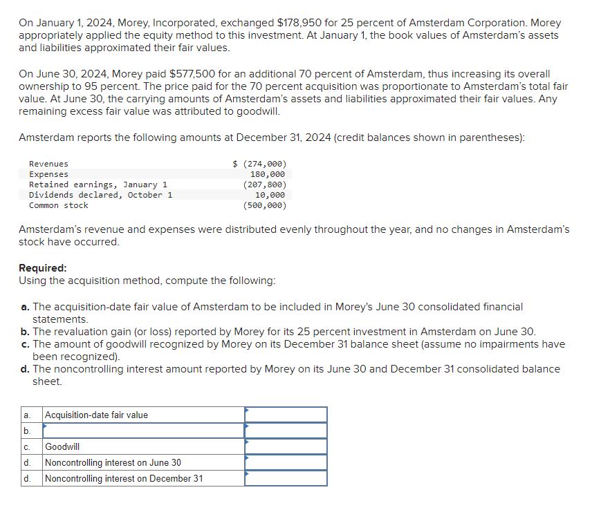 Solved On January 1, 2024, Morey, Incorporated, exchanged