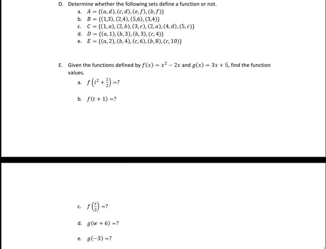 Solved For D, just indicate if it is a function or not. For | Chegg.com