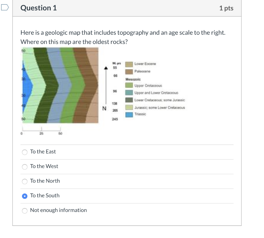 Solved Question 1 1 pts Here is a geologic map that includes | Chegg.com