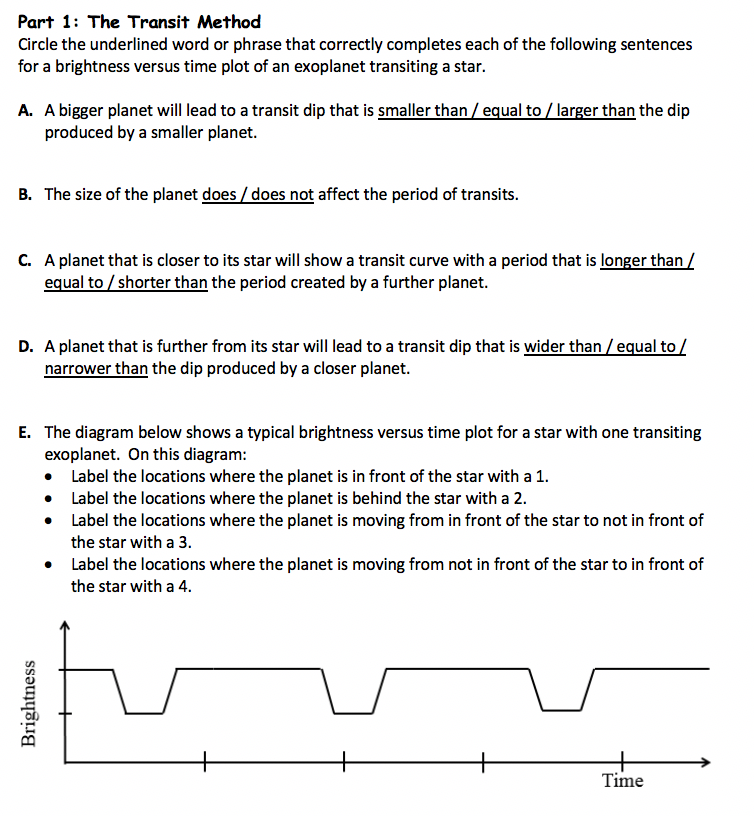 Solved Part 1 The Transit Method Circle the underlined word