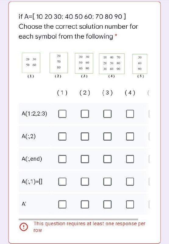 Solved If A=[ 10 20 30; 40 50 60; 70 80 90] Choose The | Chegg.com