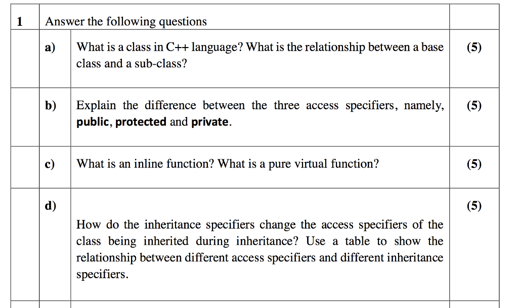 Solved 1Answer the following questions a) What is a class in | Chegg.com